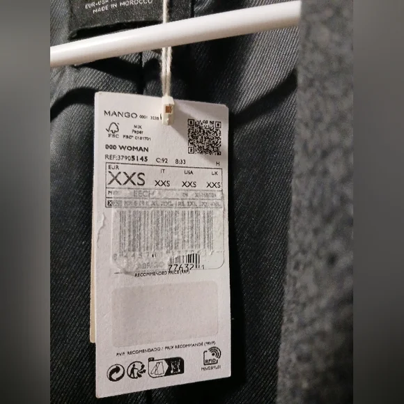 MNG Mango *Committed* Belted Double Breasted Wool Coat, Drk Gray Sz XXS NWT - Picture 14 of 15